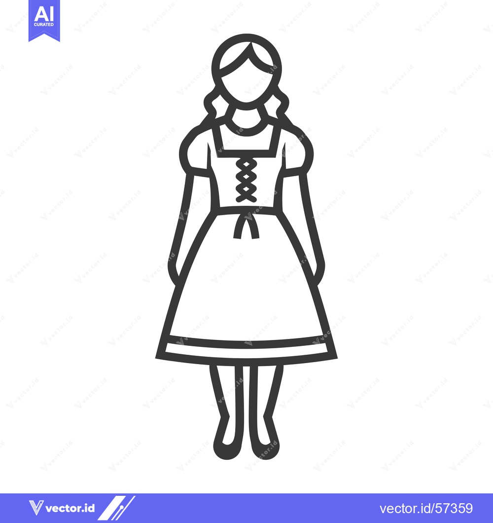 Premium Vector dari Line drawing of a woman wearing a traditional dirndl dress