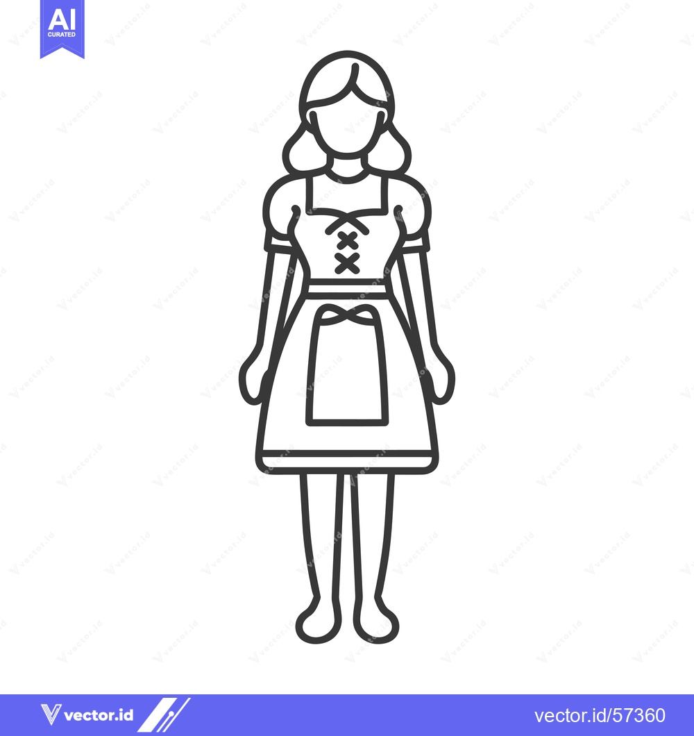 Premium Vector of Line Drawing of a Woman Wearing a Traditional Dirndl Dress