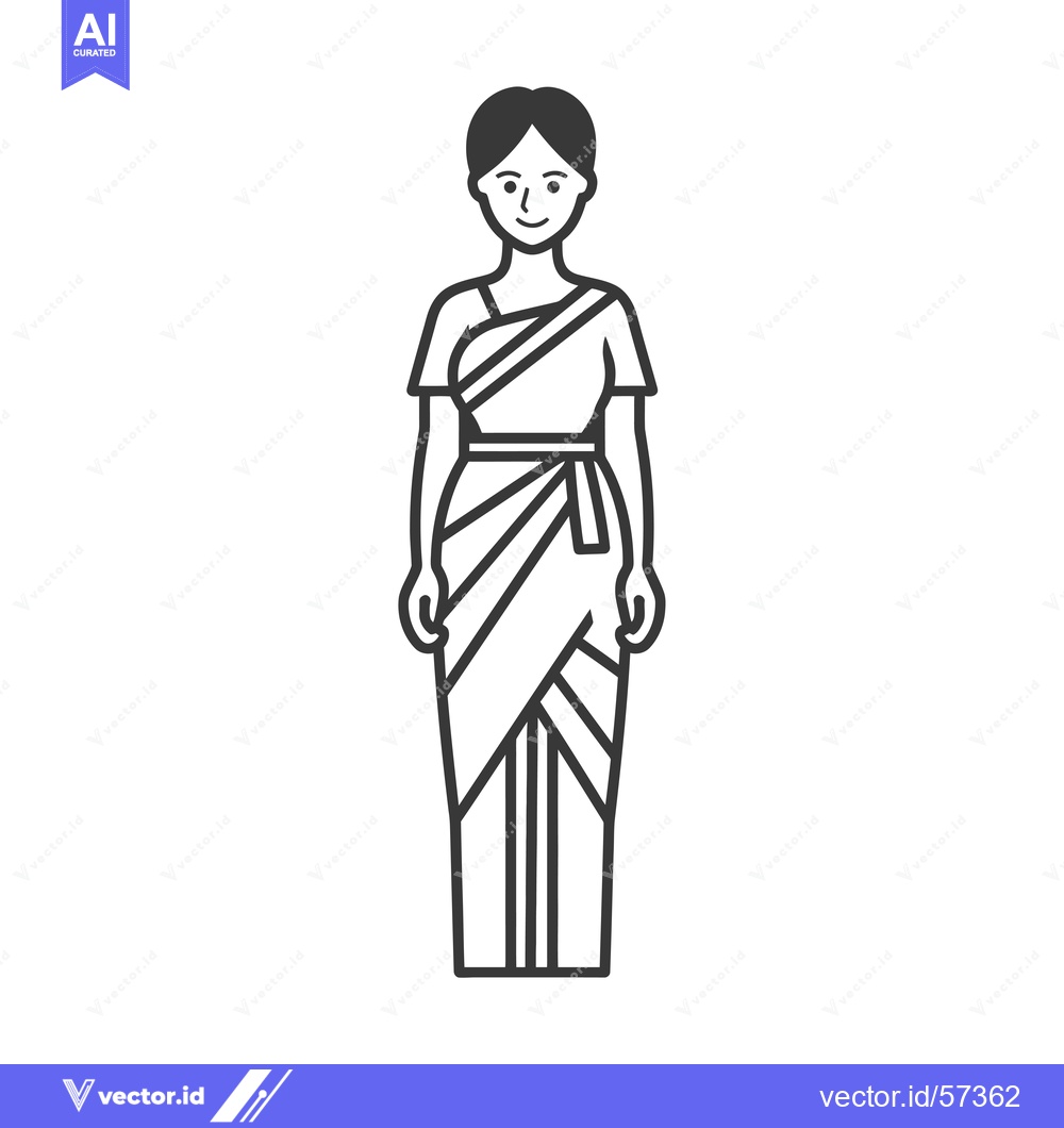Premium Vector dari Line drawing of a woman wearing a traditional Indian Sari
