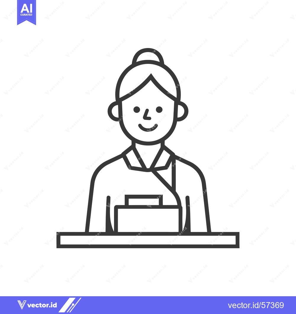 Premium Vector of Line Drawing of a Woman with a Bun and a Happy Expression, Sitting Beh