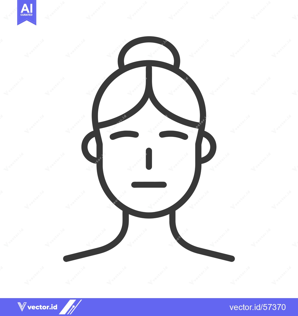 Premium Vector dari Line Drawing of a Woman with a Bun and a Neutral Expression