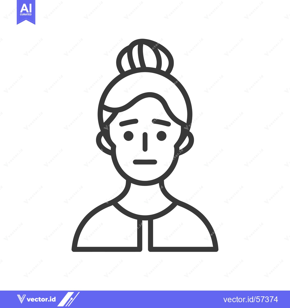Premium Vector of Line drawing of a woman with a bun in her hair, looking concerned
