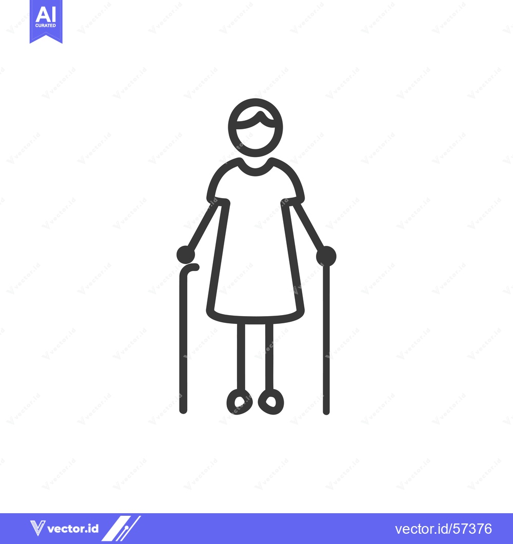 Premium Vector of Line Drawing of a Woman with a Cane