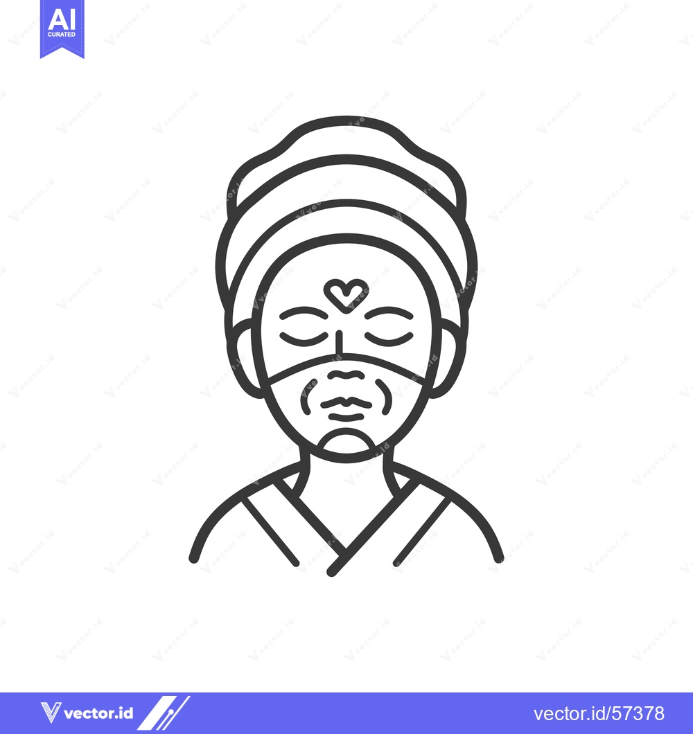 Premium Vector of Line drawing of a woman with a face mask and a heart on her forehead