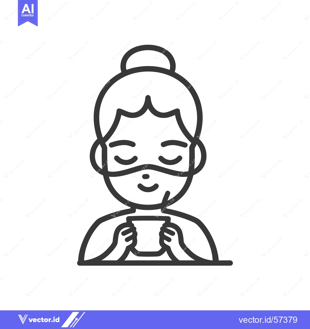 Premium Vector dari Line Drawing of a Woman with a Face Mask Holding a Cup