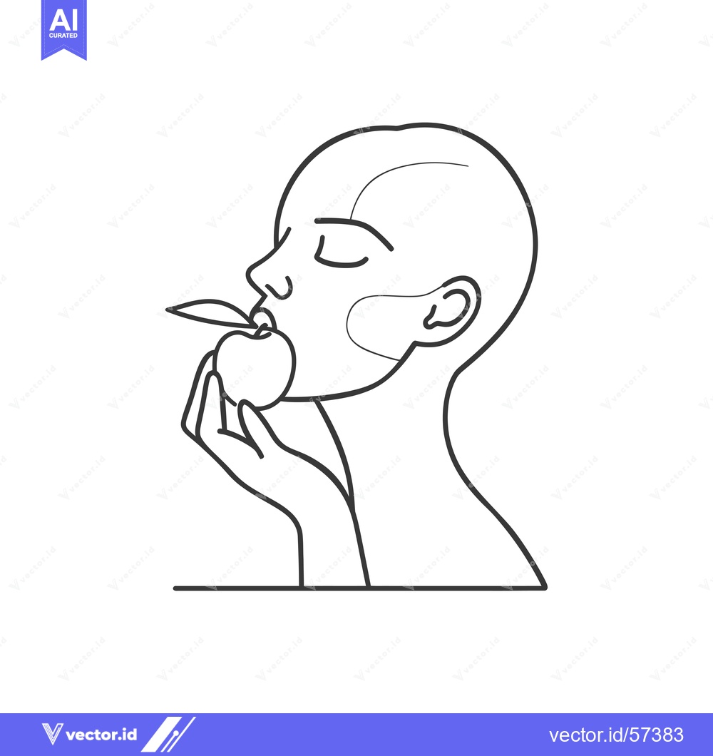 Premium Vector of Line Drawing of a Woman with Closed Eyes Eating an Apple