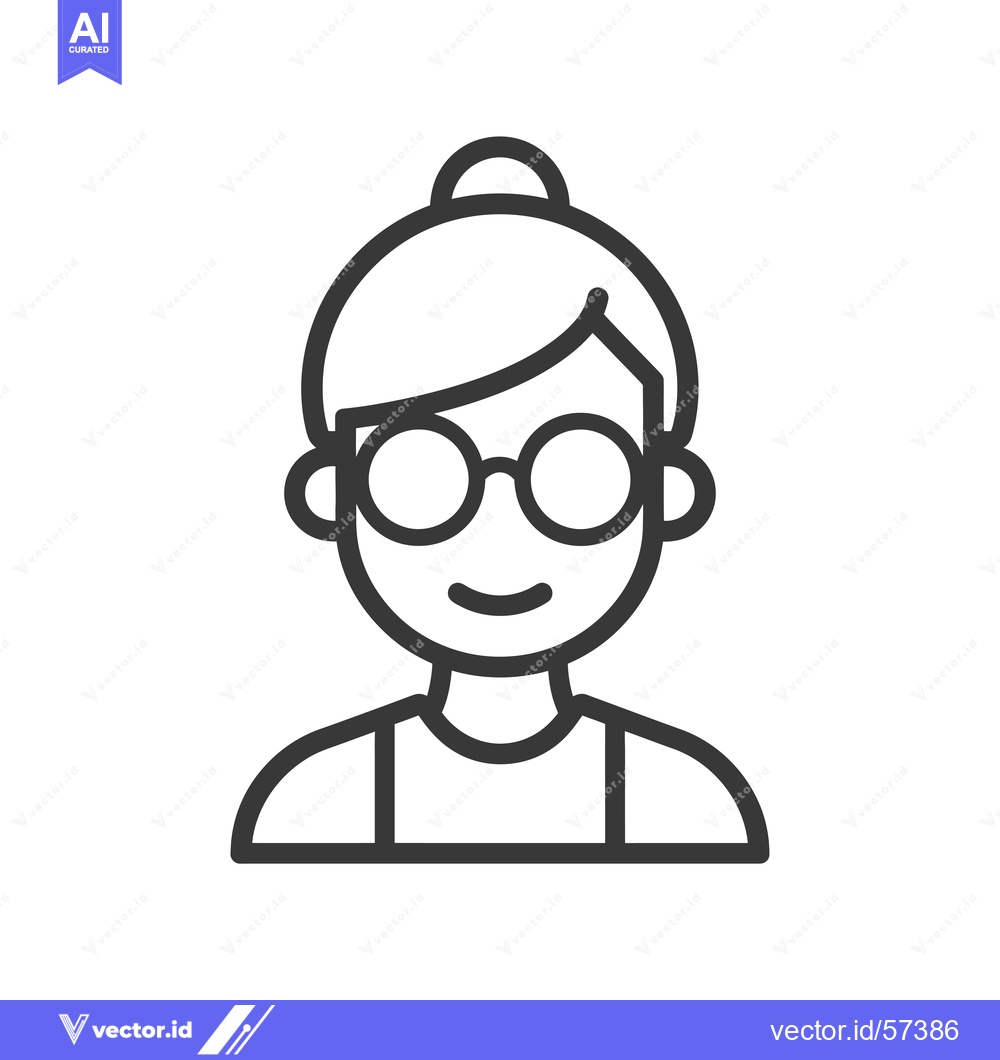 Premium Vector dari Line drawing of a woman with glasses and a bun
