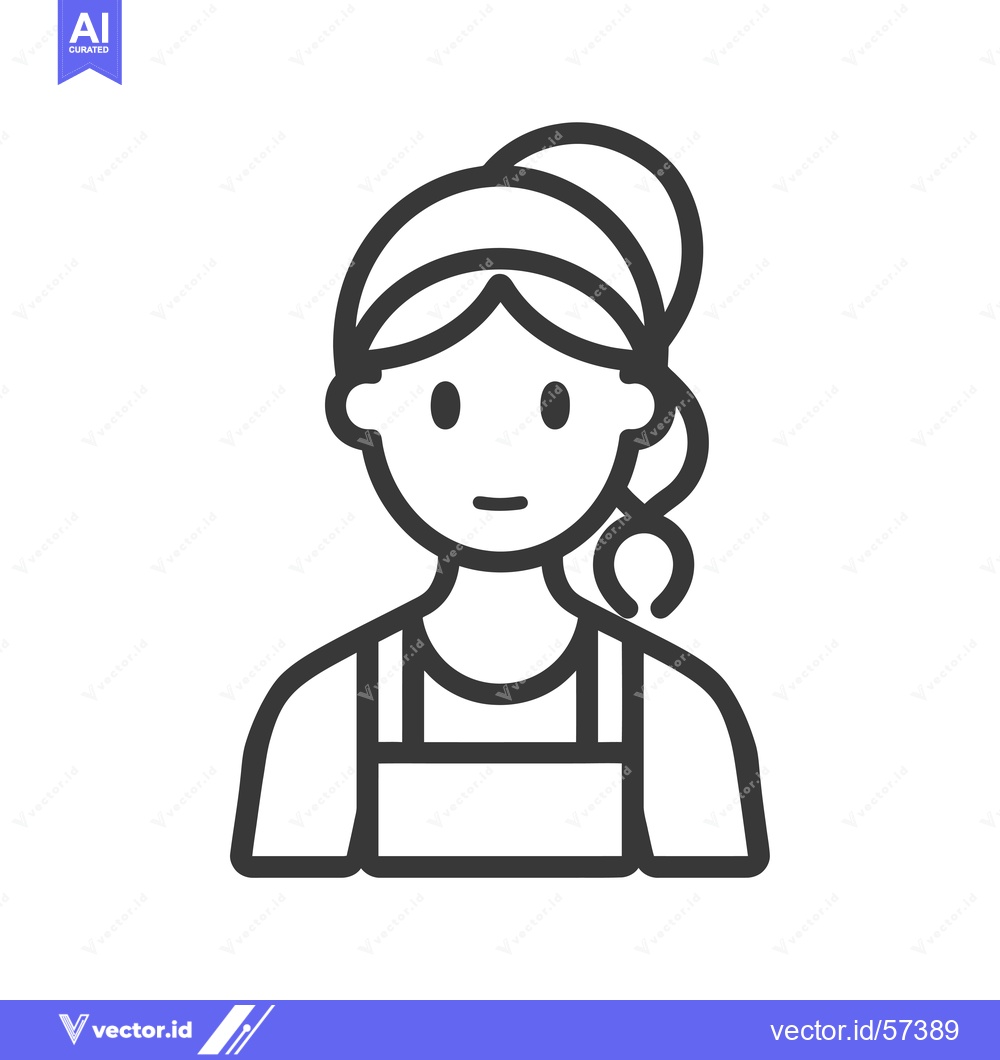 Premium Vector dari Line drawing of a woman with her hair up in a bun and wearing an apron