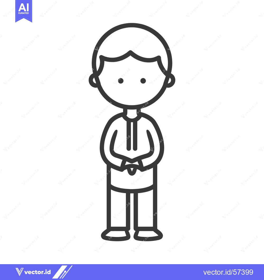 Premium Vector dari Line drawing of a young boy standing with his hands clasped