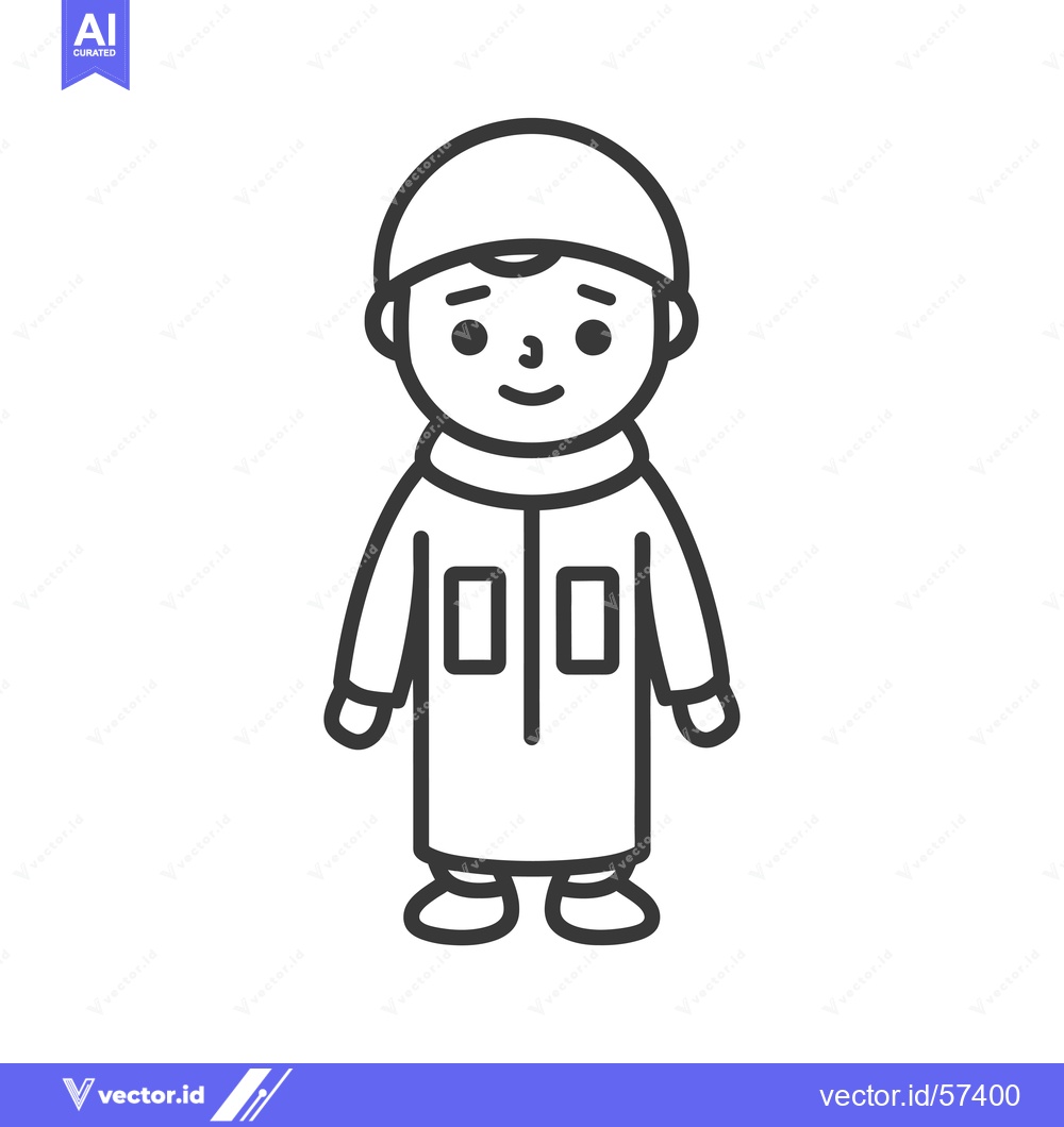 Premium Vector of Line Drawing of a Young Boy Wearing Traditional Clothing