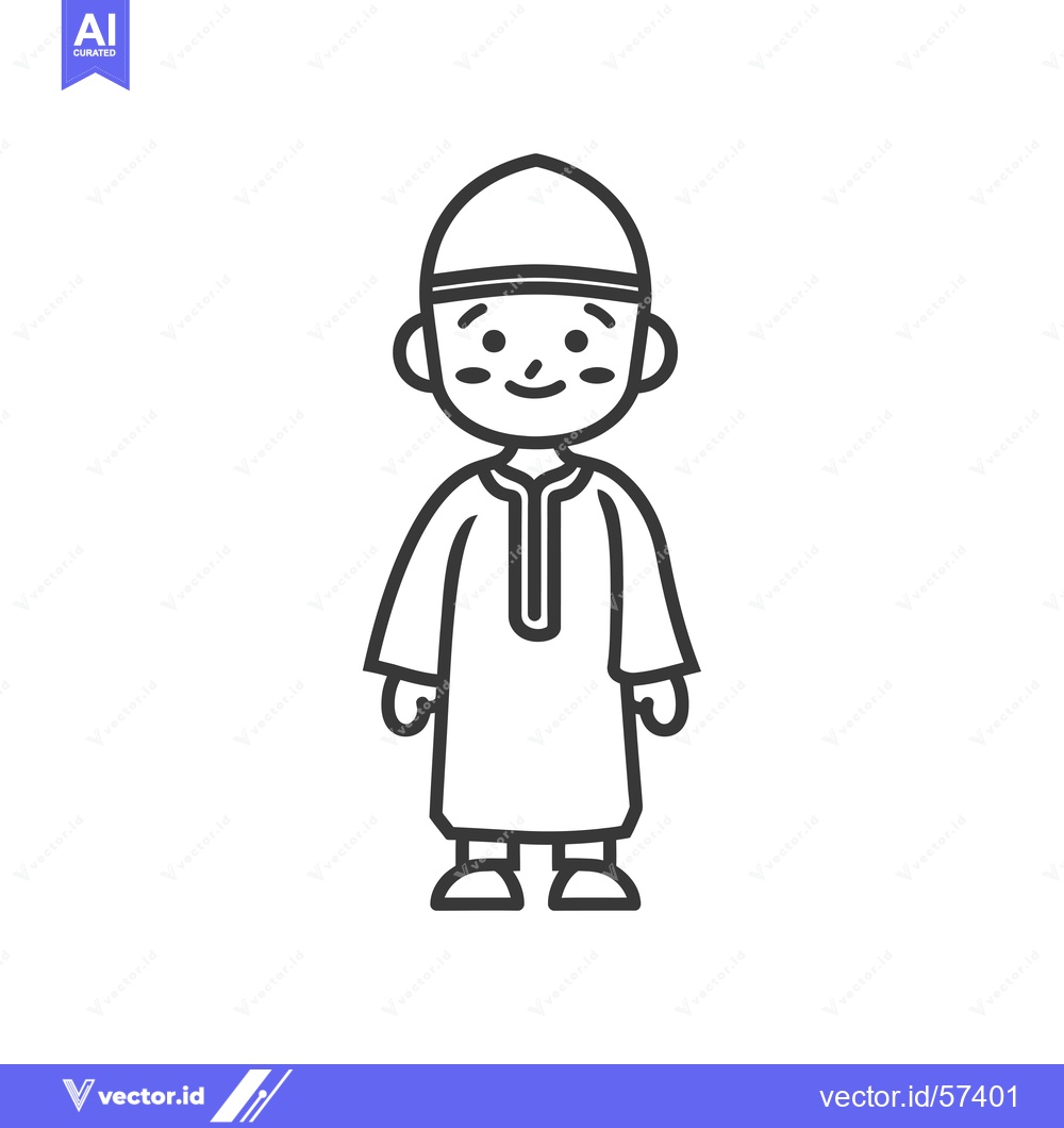 Premium Vector dari Line drawing of a young boy wearing traditional Islamic clothing