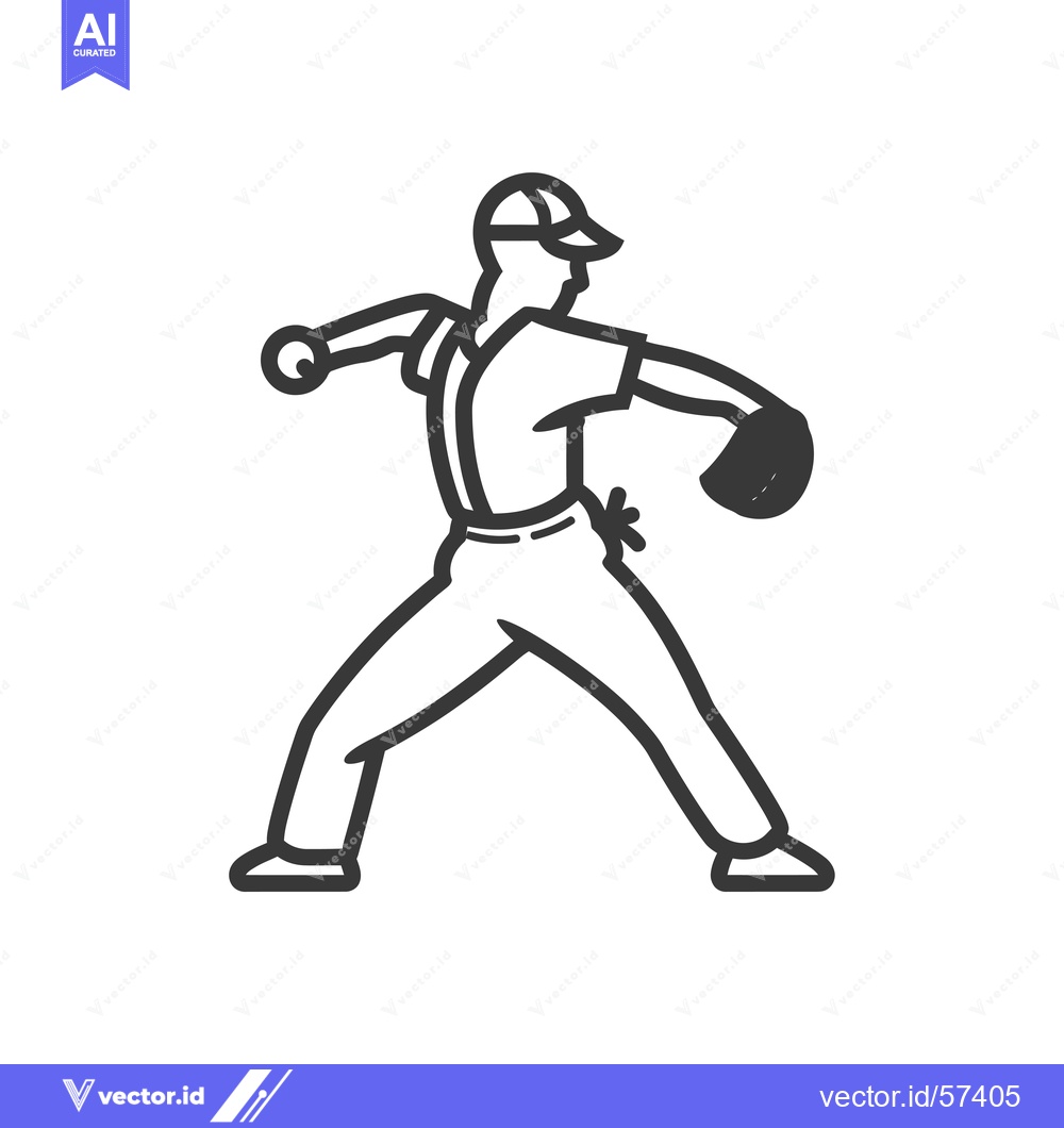 Premium Vector dari Line drawing of baseball player pitching a ball