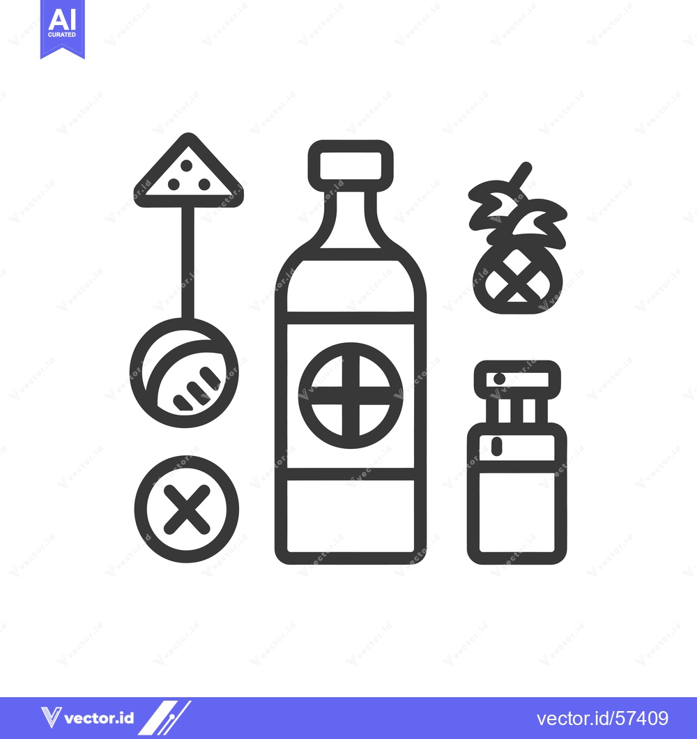 Premium Vector dari Line Drawing of Bottle, Pineapple, and Other Items