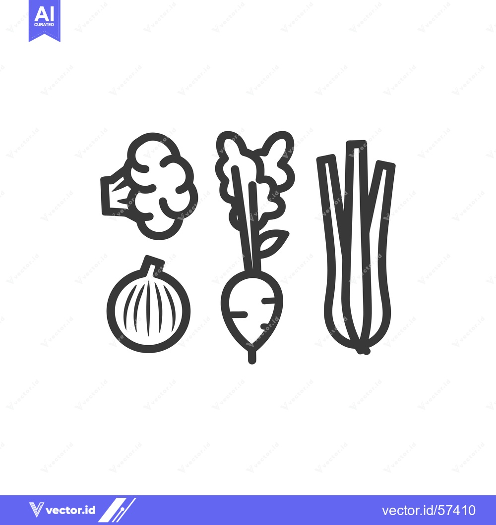 Premium Vector dari Line Drawing of Broccoli, Onion, Beetroot, and Leeks