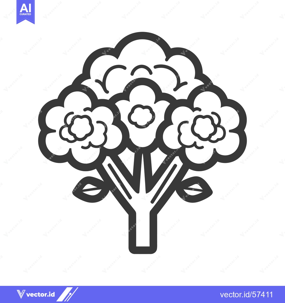 Premium Vector of Line Drawing of Broccoli with Three Florets