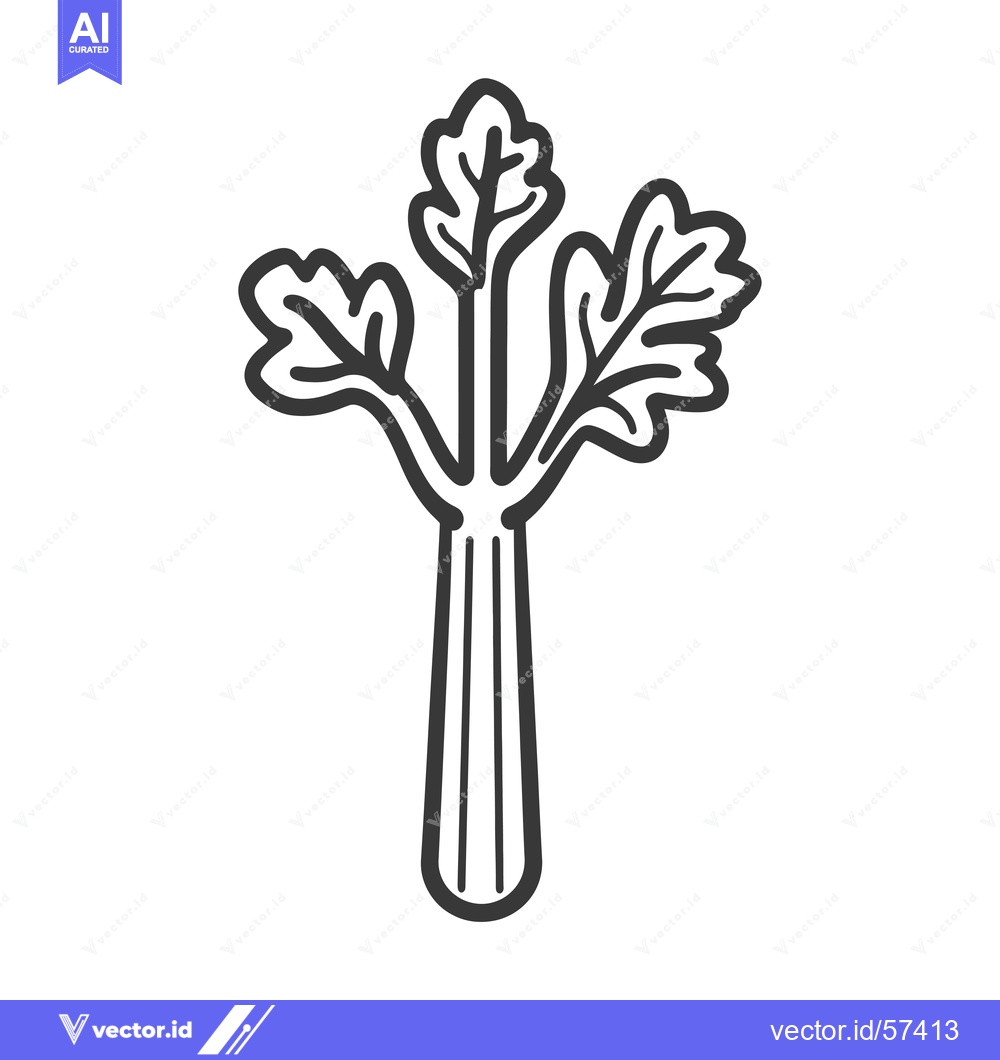 Premium Vector of Line drawing of celery stalk with three leaves