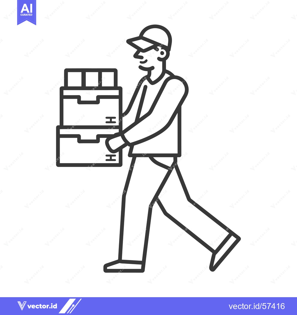 Premium Vector dari Line drawing of delivery person carrying a stack of boxes