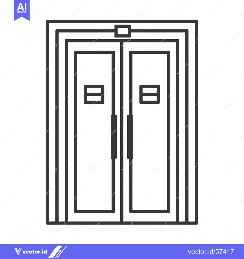 Premium Vector of Line Drawing of Double Doors with Handles and Frames