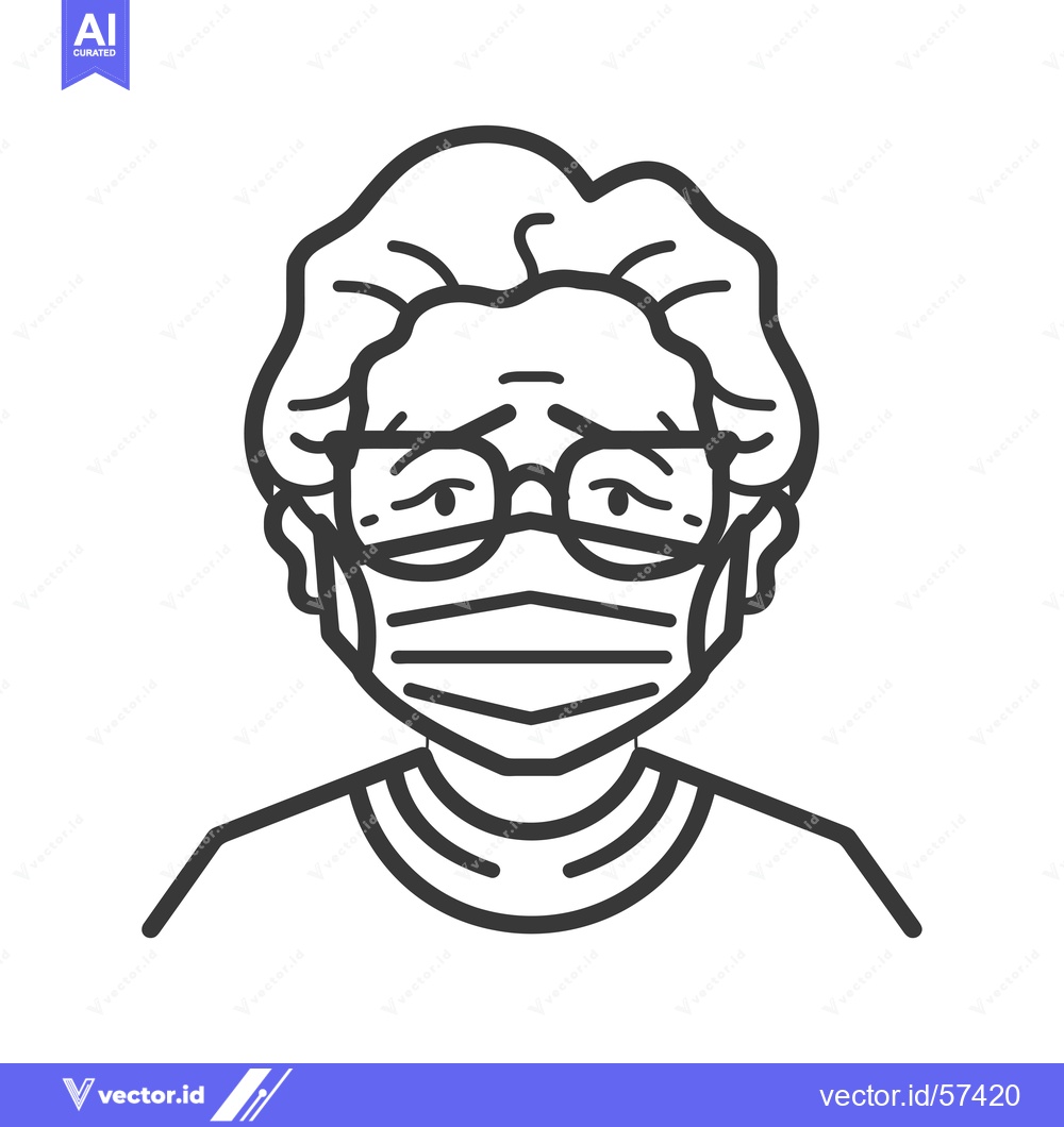 Premium Vector dari Line Drawing of Elderly Person Wearing a Face Mask