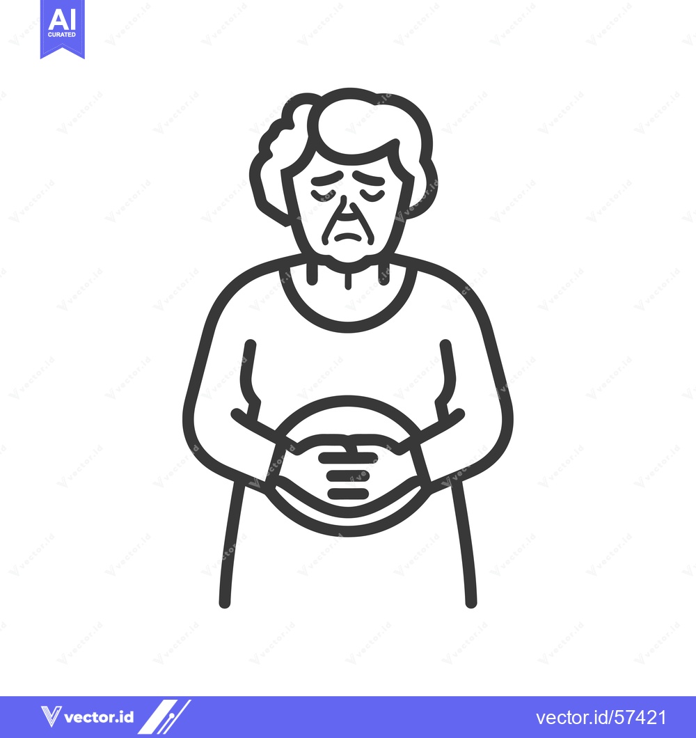 Premium Vector dari Line Drawing of Elderly Woman with Hands on Stomach