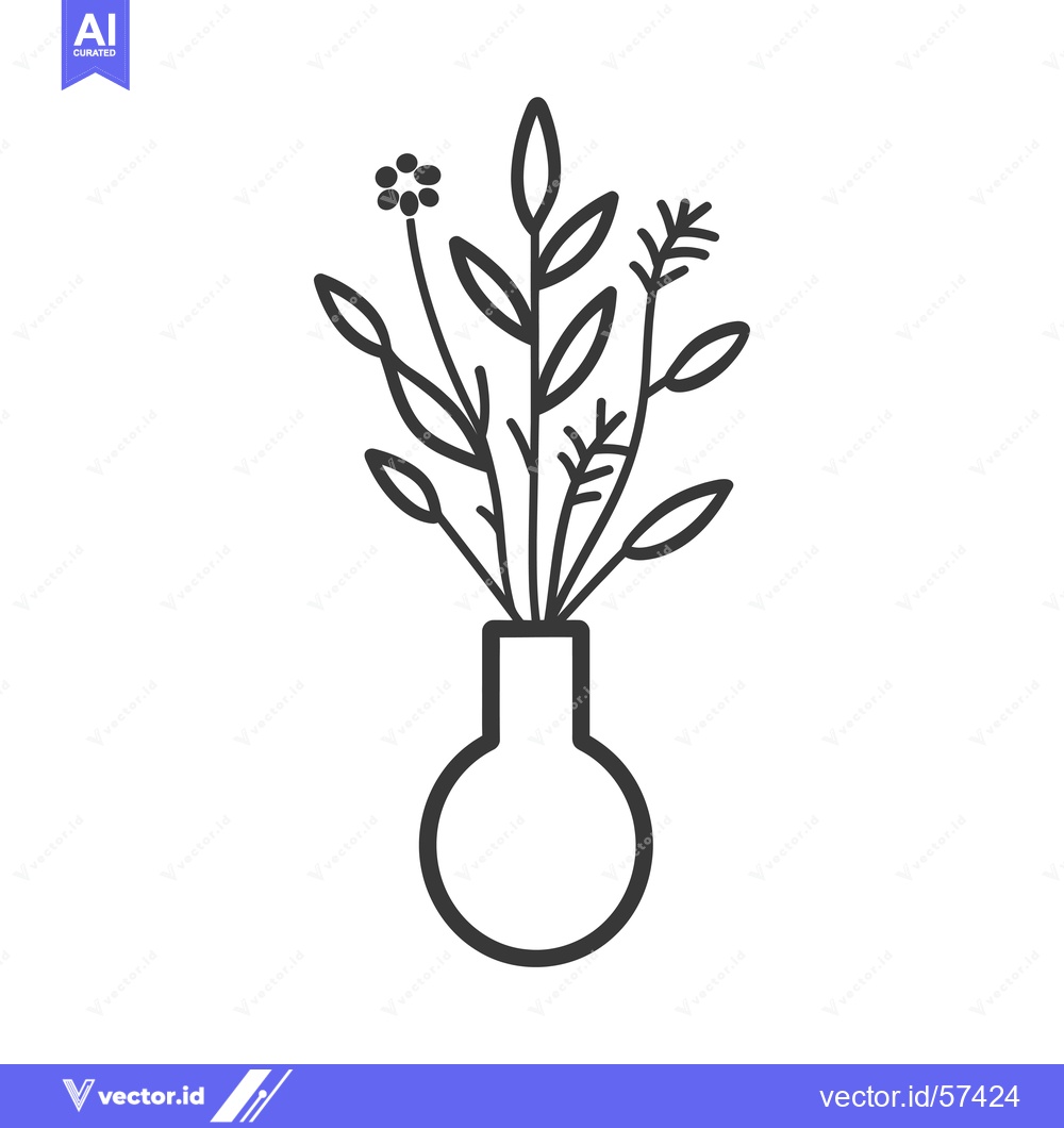 Premium Vector of Line Drawing of Flower Bouquet in a Round Vase