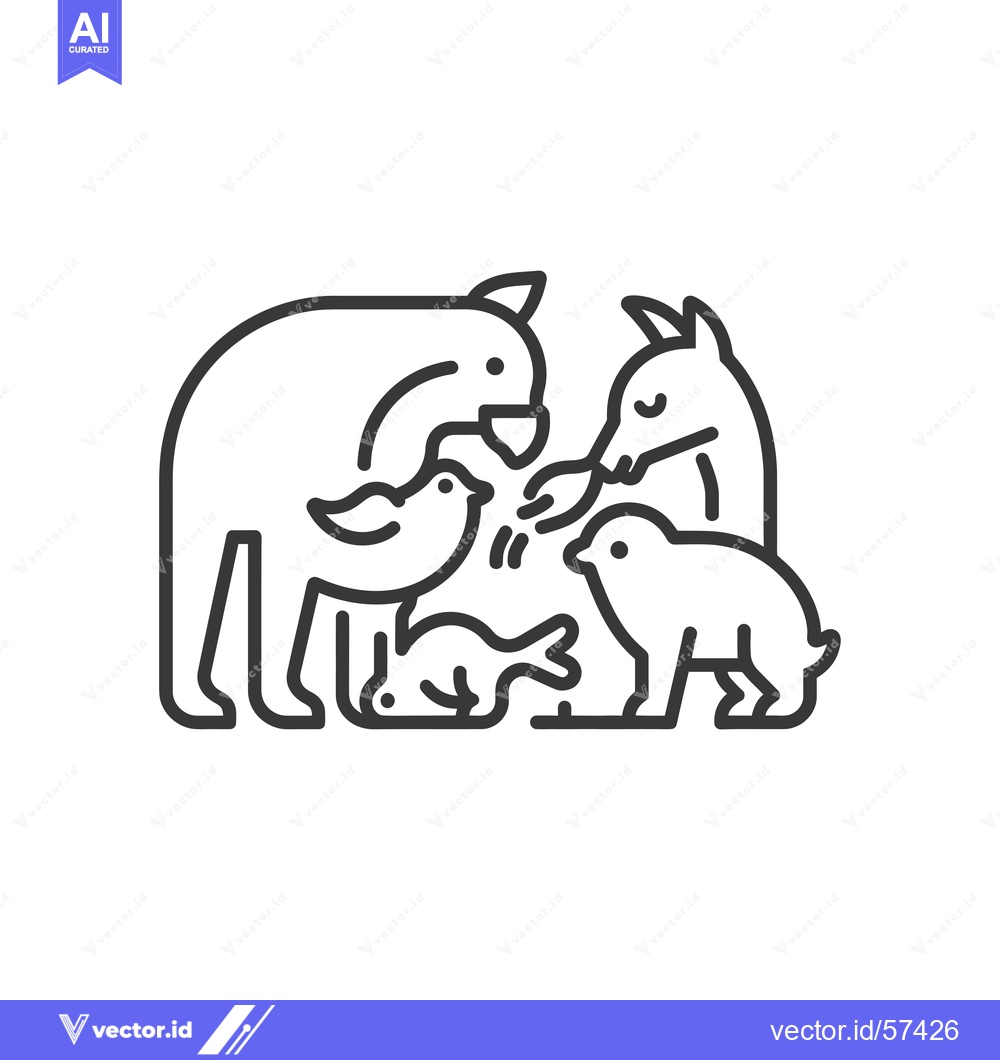 Premium Vector dari Line Drawing of Four Animals, Including a Bird and a Fish