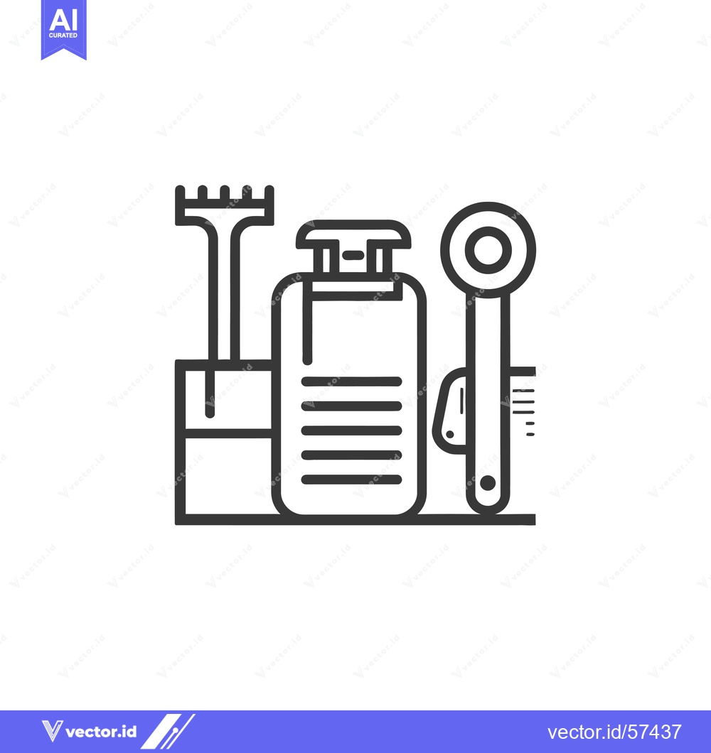 Premium Vector dari Line Drawing of Garden Tools and a Bottle