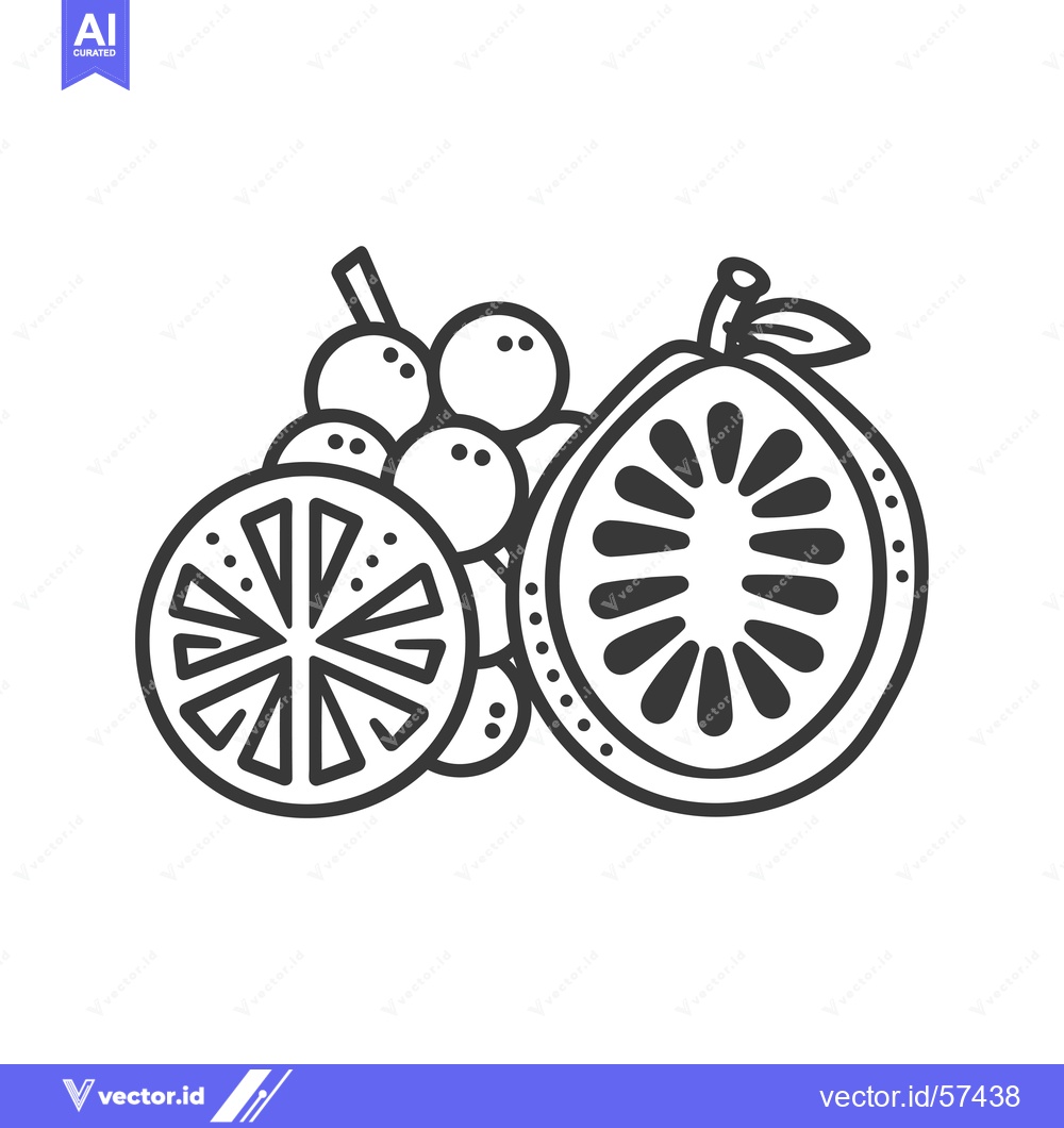 Premium Vector dari Line Drawing of Grapes, a Slice of Lemon, and a Slice of Pomelo