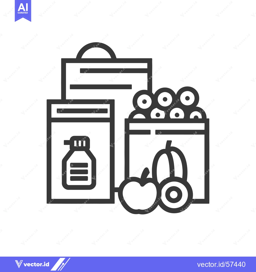 Premium Vector dari Line Drawing of Grocery Items, Including a Bottle, an Apple, and Berri