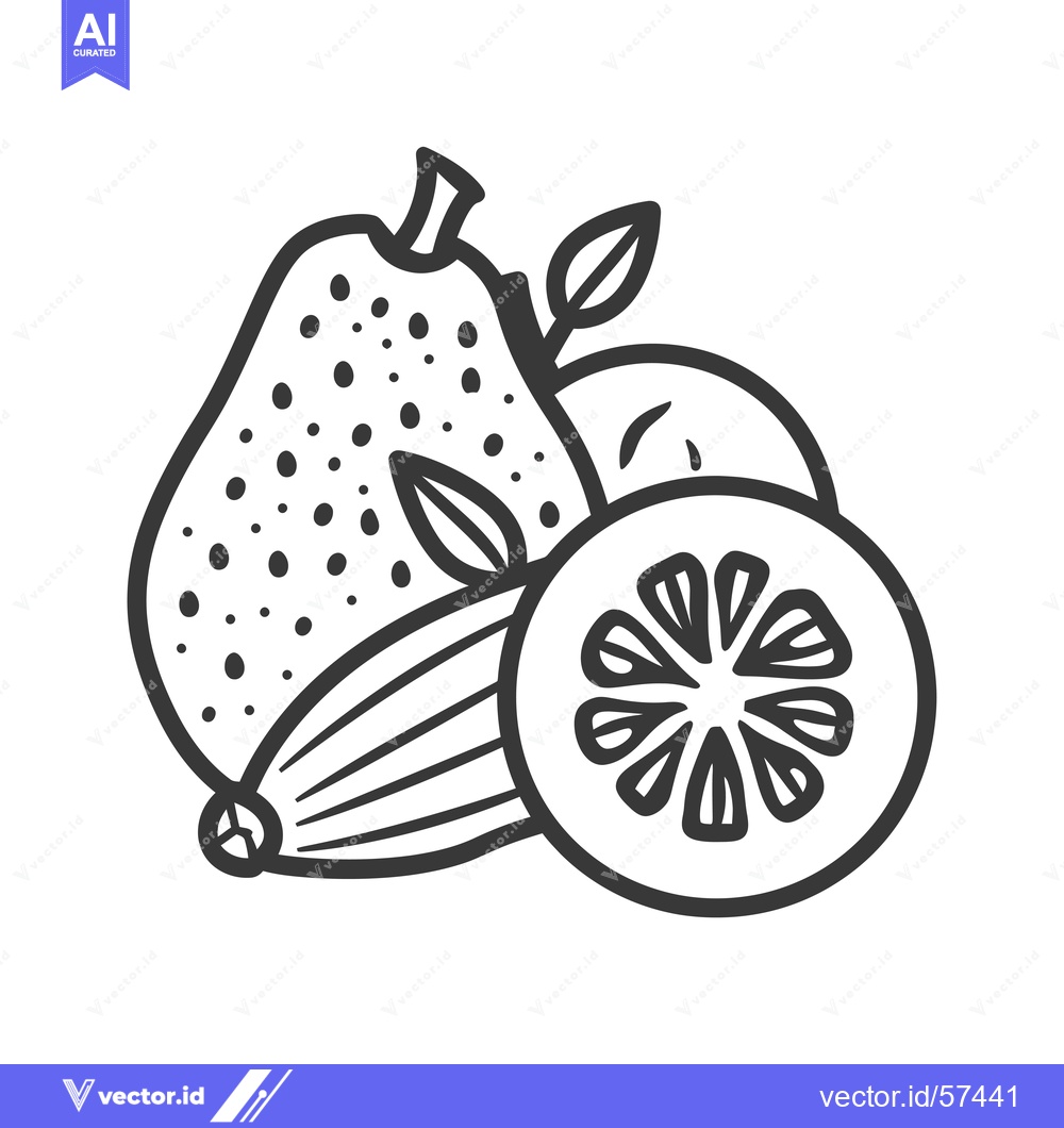 Premium Vector dari Line Drawing of Guava, Cucumber, and Lemon Slices