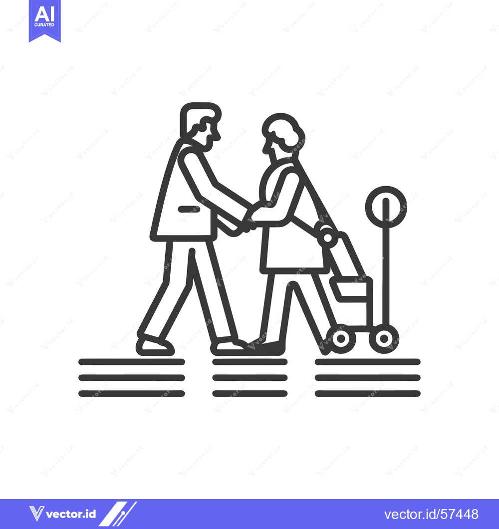 Premium Vector dari Line Drawing of Man Helping Senior Woman with Walker