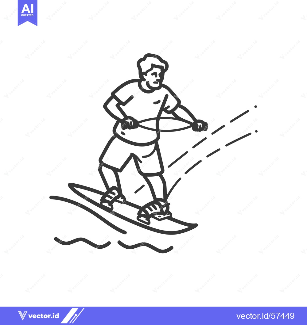 Premium Vector of Line Drawing of Man Wakeboarding with Rope