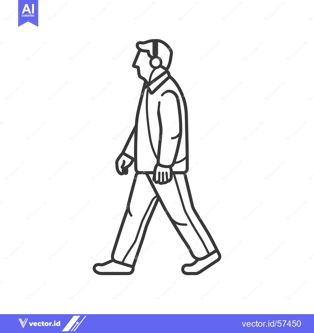 Premium Vector of Line Drawing of Man Walking with Headphones On
