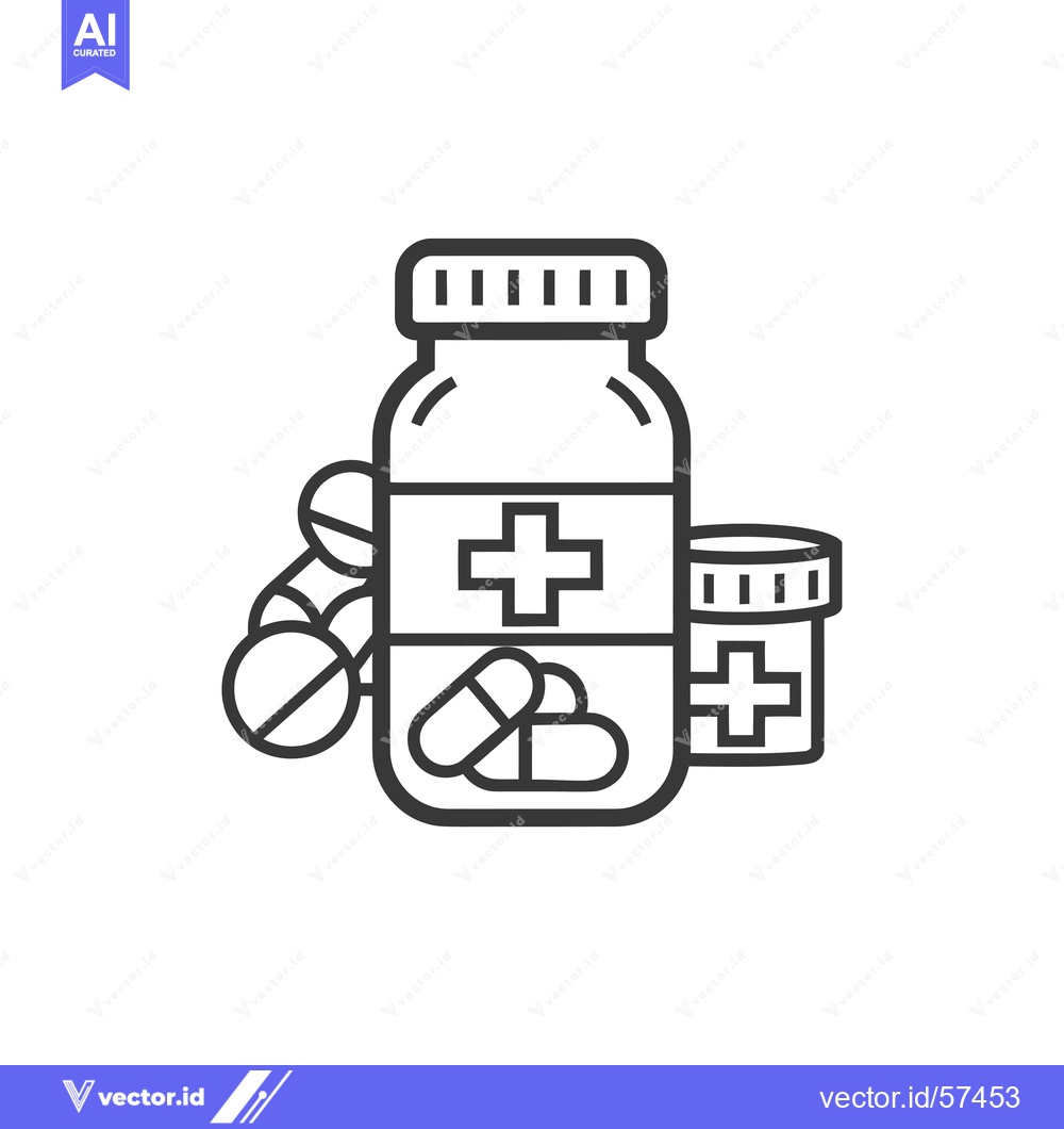 Premium Vector of Line Drawing of Medicine Bottle with Pills and Cross