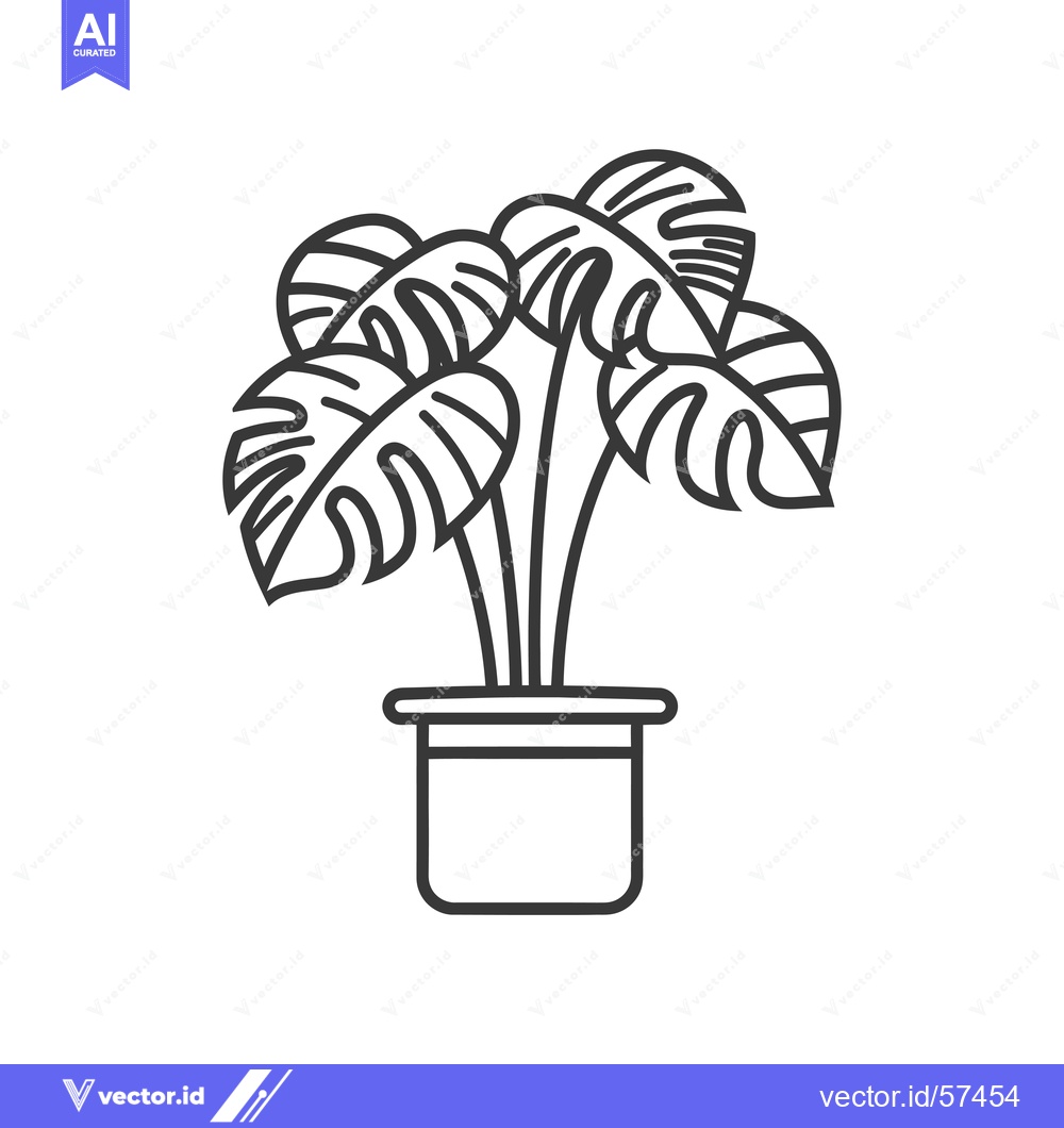Premium Vector dari Line Drawing of Monstera Plant in a Pot