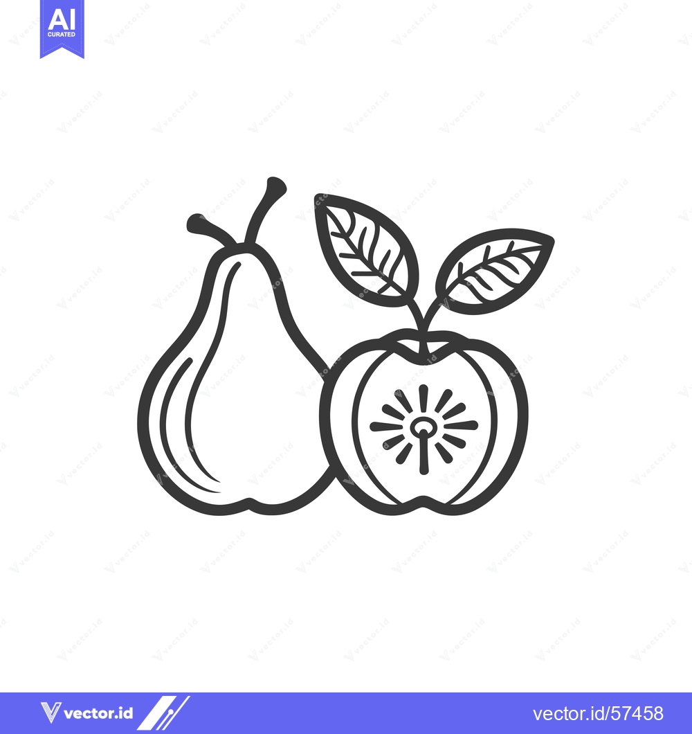 Premium Vector dari Line drawing of pear and apple with leaf