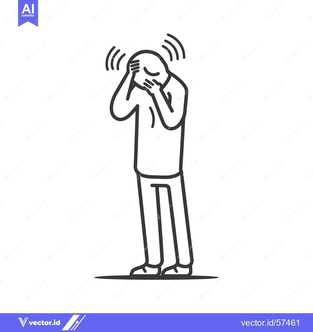 Premium Vector dari Line Drawing of Person Holding Their Head in Distress