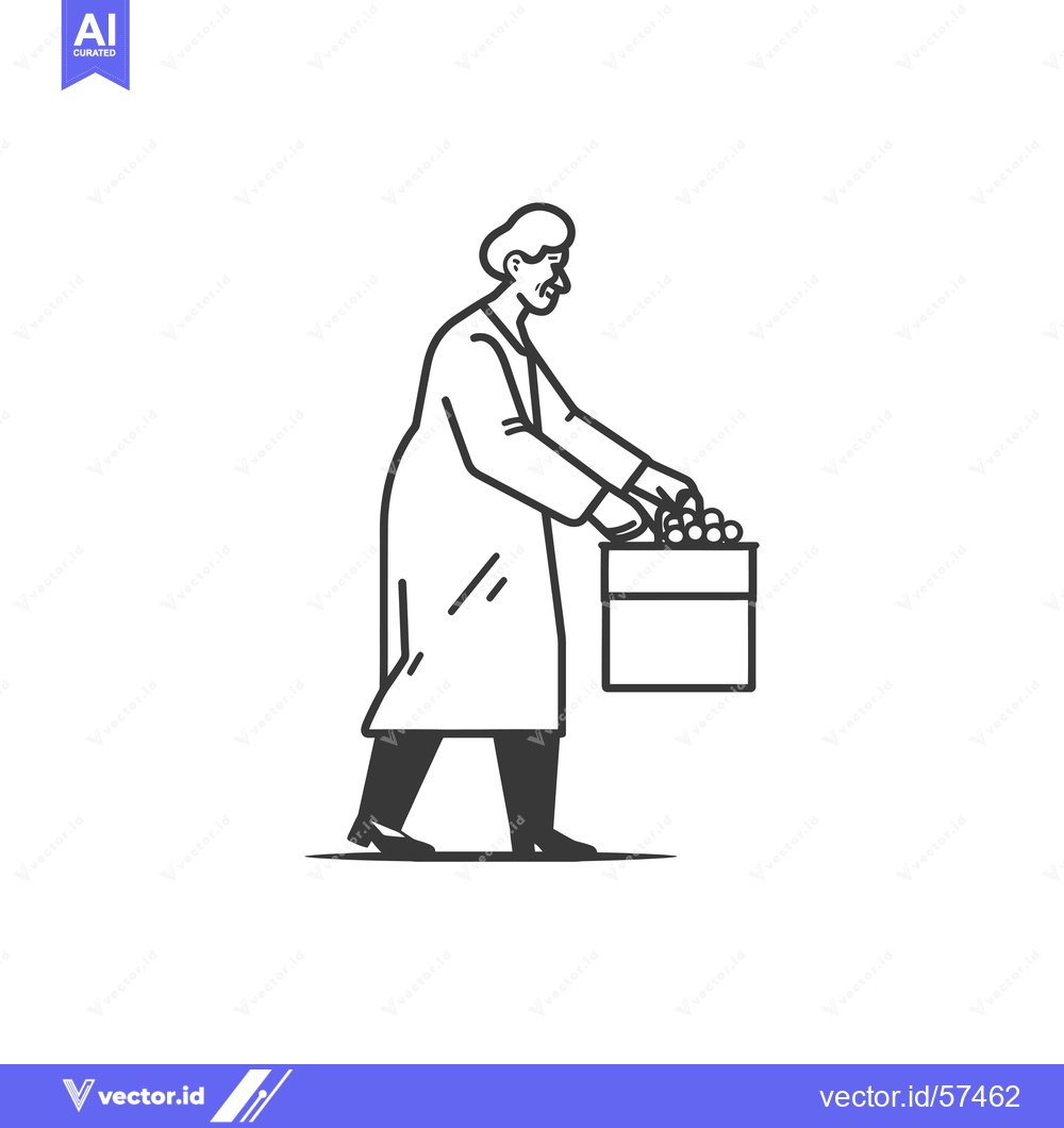 Premium Vector dari Line Drawing of Person in Lab Coat Carrying a Box