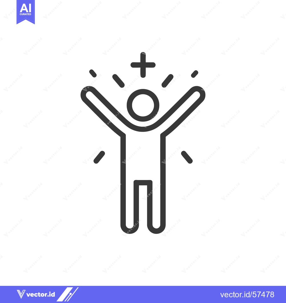 Premium Vector of Line Drawing of Person with Arms Raised and Plus Sign Above Head