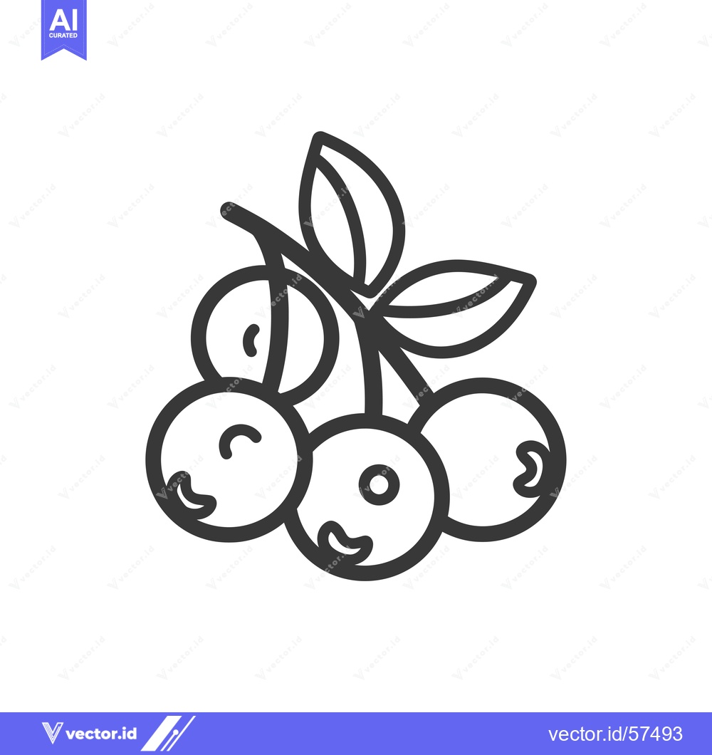 Premium Vector of Line Drawing of Three Blueberries on a Branch with Leaves