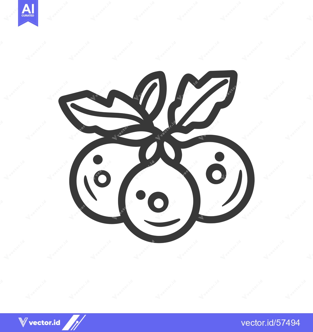 Premium Vector dari Line Drawing of Three Blueberries with Leaves