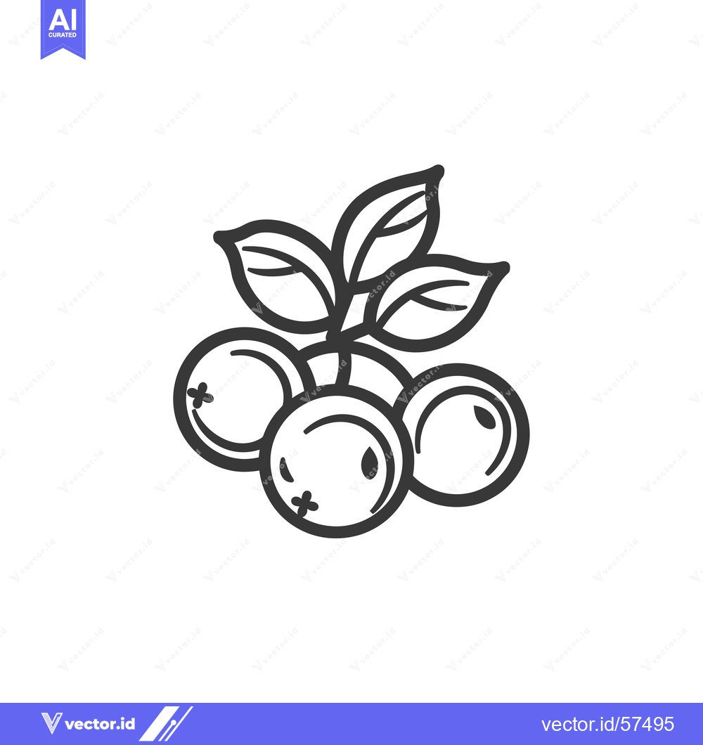 Premium Vector dari Line Drawing of Three Blueberries with Leaves