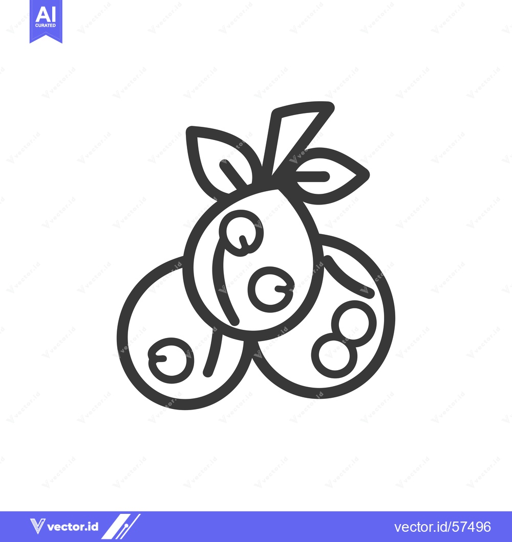 Premium Vector dari Line Drawing of Three Blueberries with Stem and Leaves