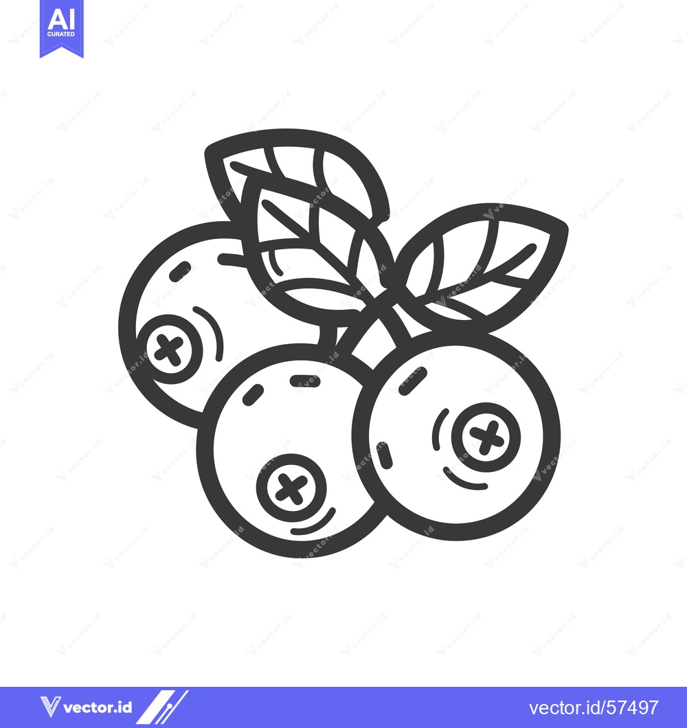Premium Vector of Line Drawing of Three Blueberries with Stem and Leaves