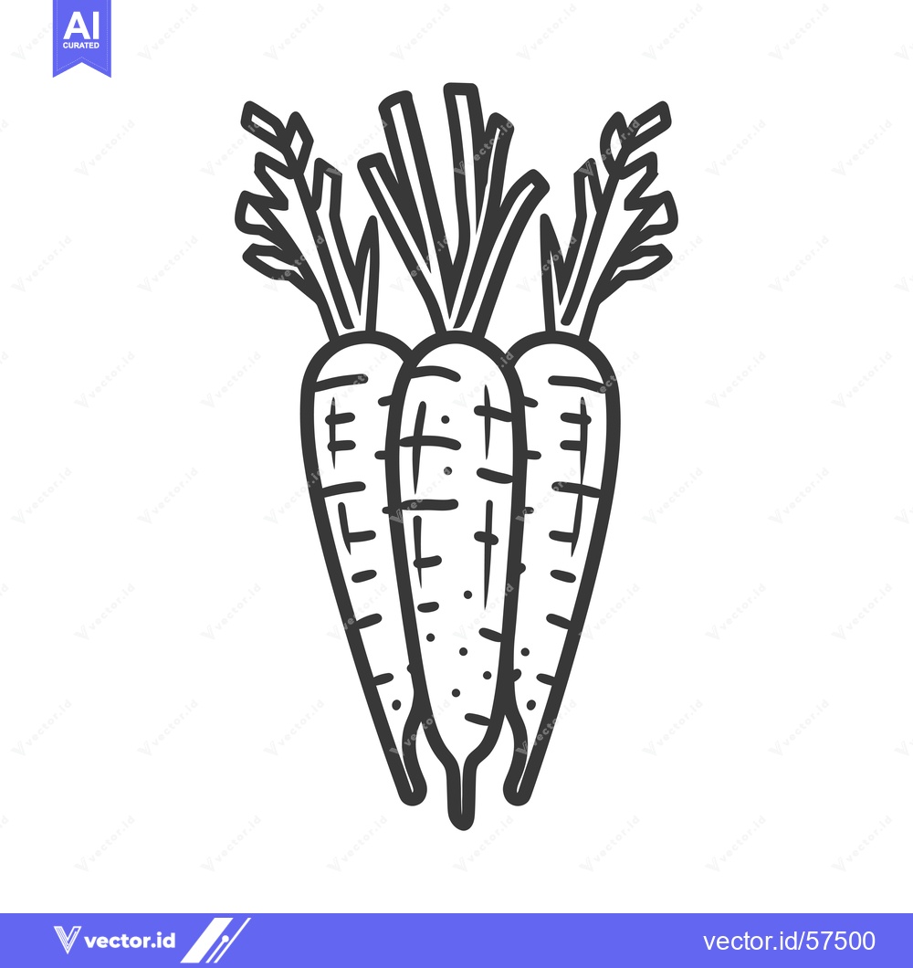 Premium Vector dari Line Drawing of Three Carrots with Tops