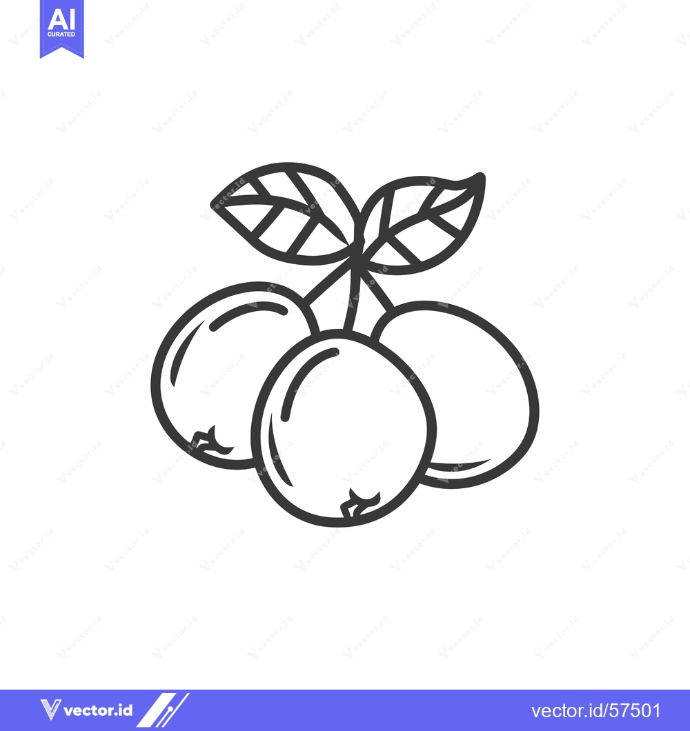 Premium Vector of Line Drawing of Three Cherries with Leaves