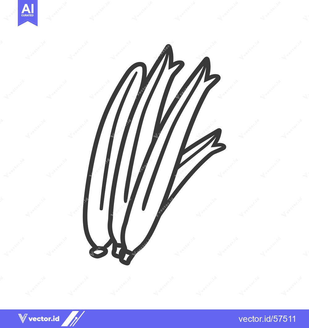 Premium Vector of Line Drawing of Three Green Onions