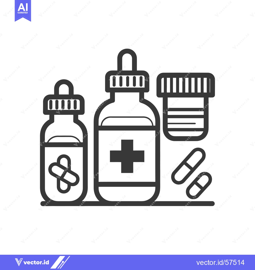 Premium Vector of Line Drawing of Three Medicine Bottles and Two Pills