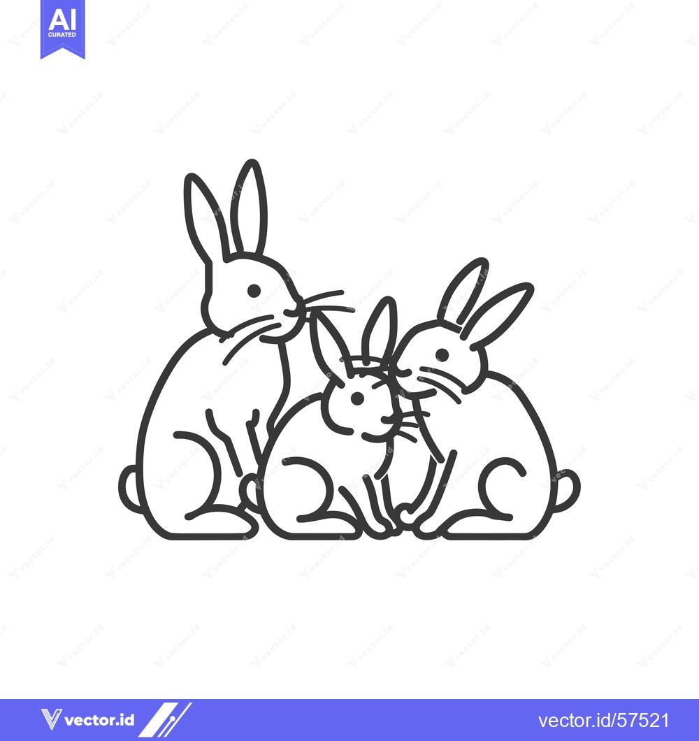Premium Vector dari Line drawing of three rabbits huddled together