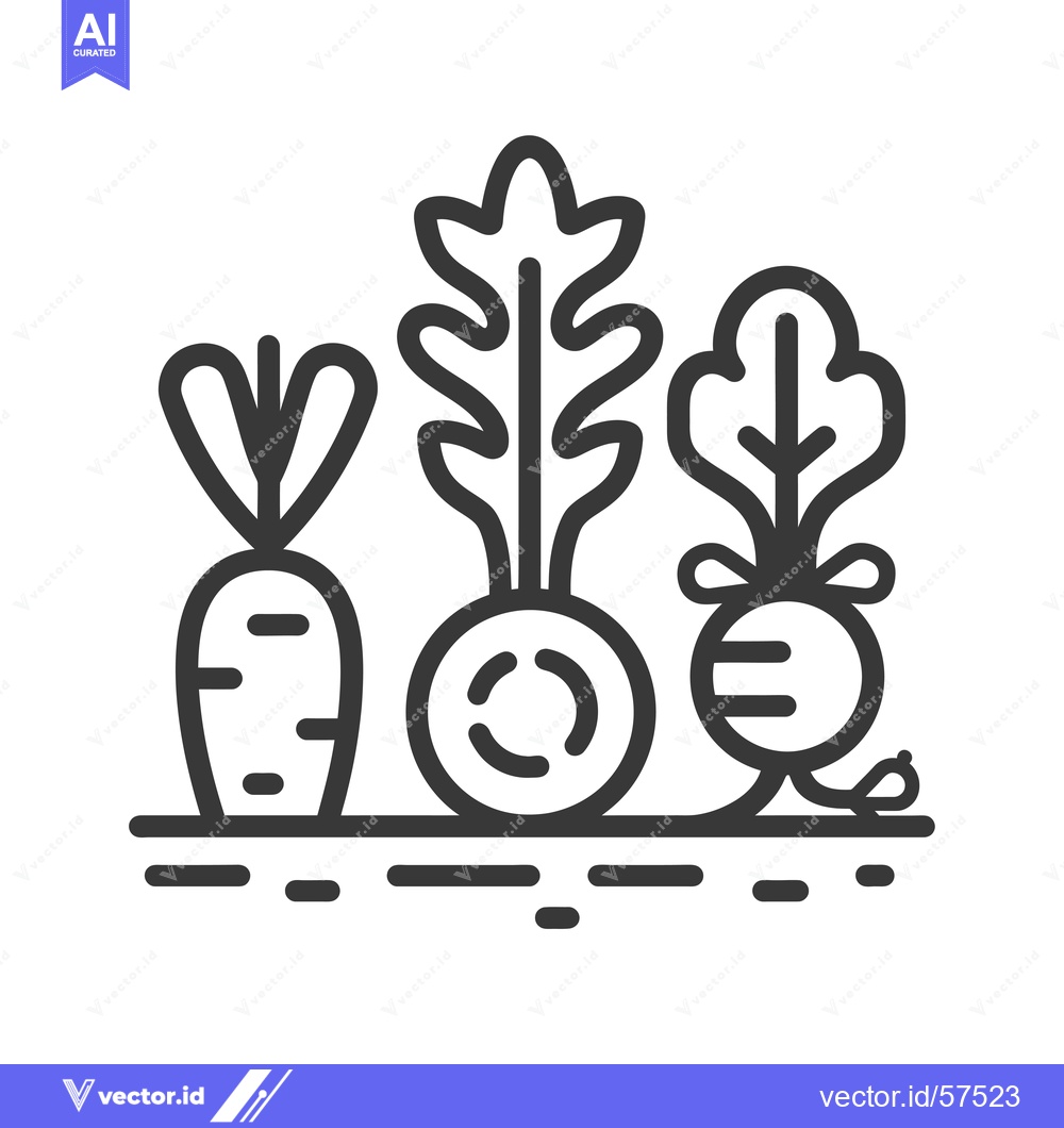 Premium Vector dari Line Drawing of Three Root Vegetables Growing in the Ground